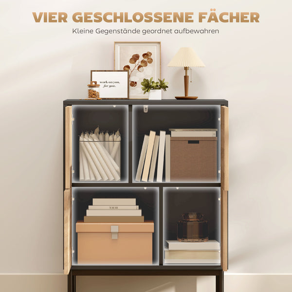 Sideboard mit Push-to-Open Türen und Metallbeinen schwarz Naturholz