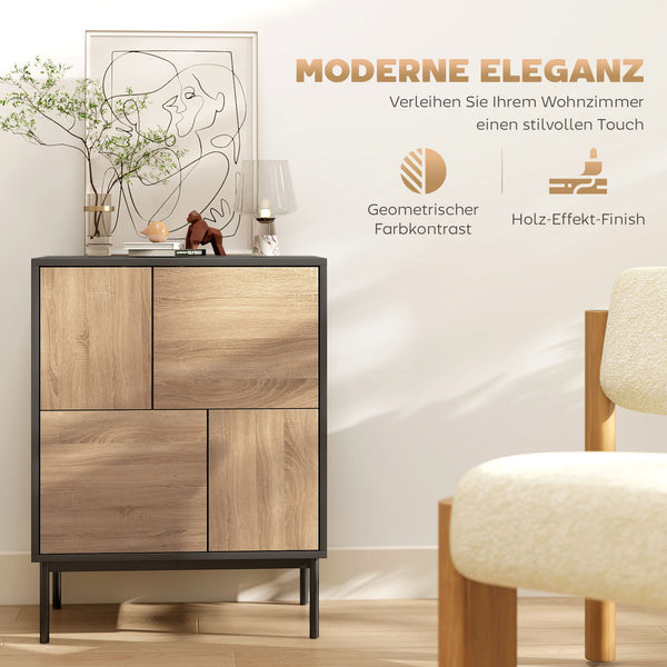 Sideboard mit Push-to-Open Türen und Metallbeinen schwarz Naturholz