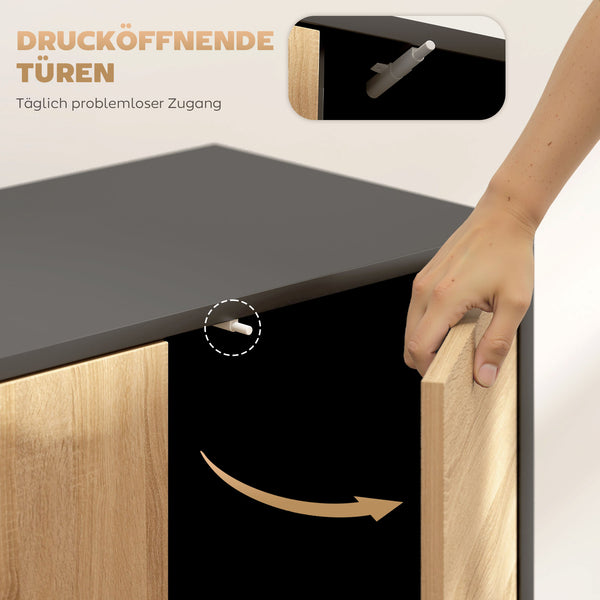 Sideboard mit Push-to-Open Türen und Metallbeinen schwarz Naturholz