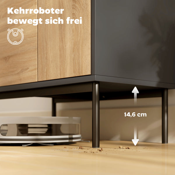 Sideboard mit Push-to-Open Türen und Metallbeinen schwarz Naturholz
