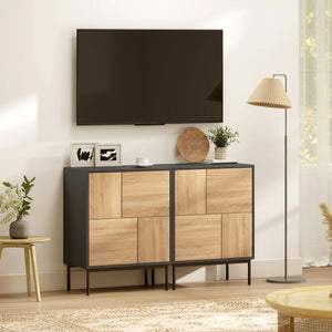 Sideboard mit Push-to-Open Türen und Metallbeinen schwarz Naturholz