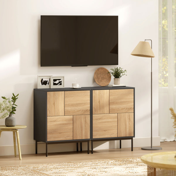 Sideboard mit Push-to-Open Türen und Metallbeinen schwarz Naturholz
