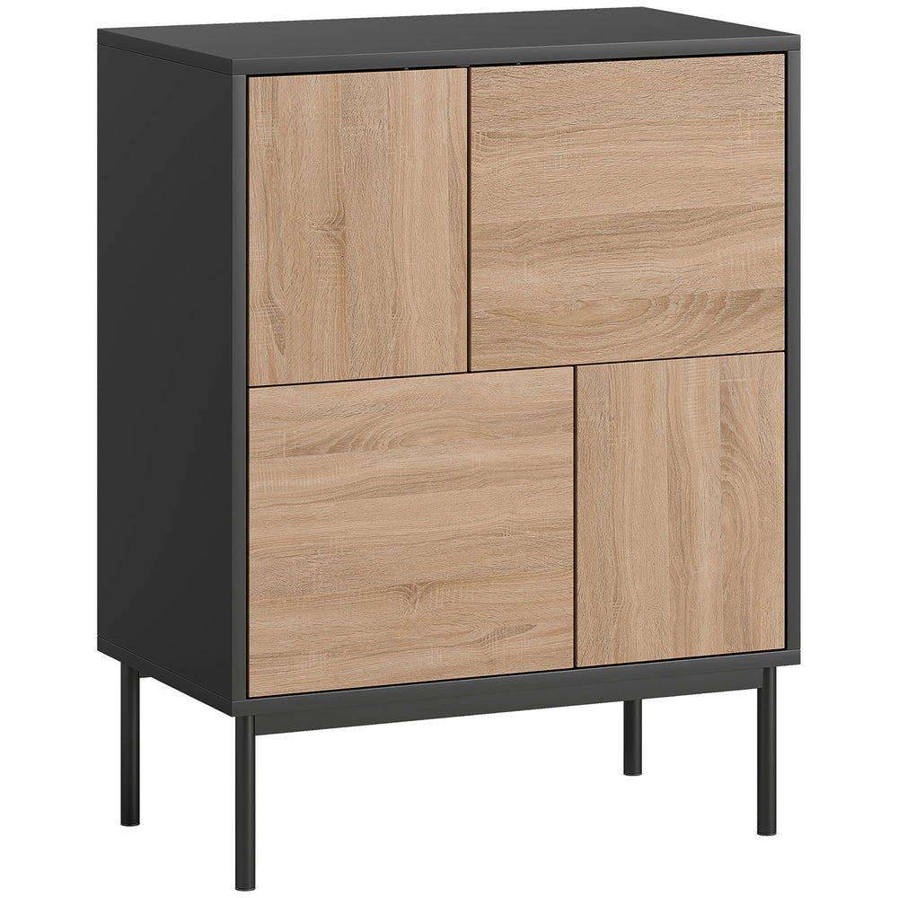 Sideboard mit Push-to-Open Türen und Metallbeinen schwarz Naturholz