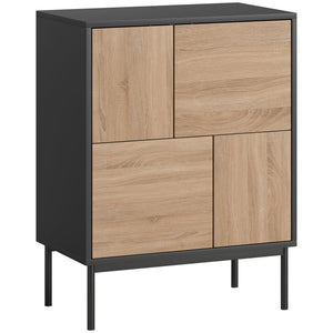 Sideboard mit Push-to-Open Türen und Metallbeinen schwarz Naturholz