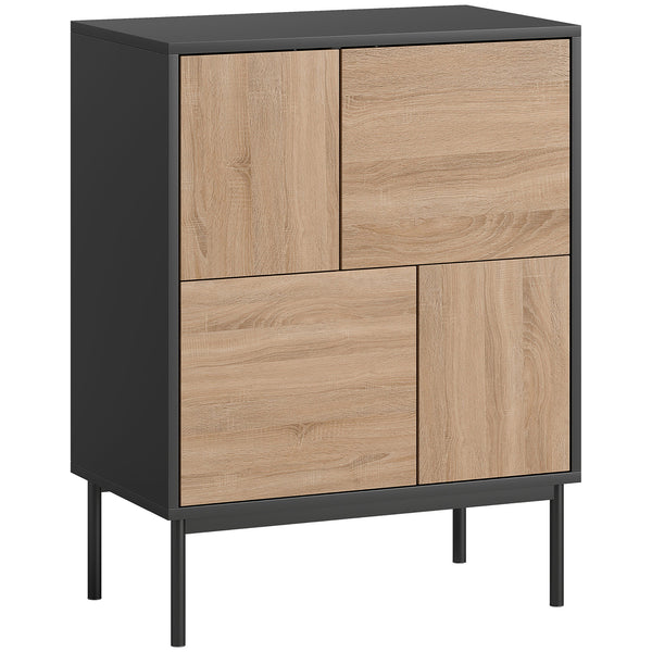 Sideboard mit Push-to-Open Türen und Metallbeinen schwarz Naturholz