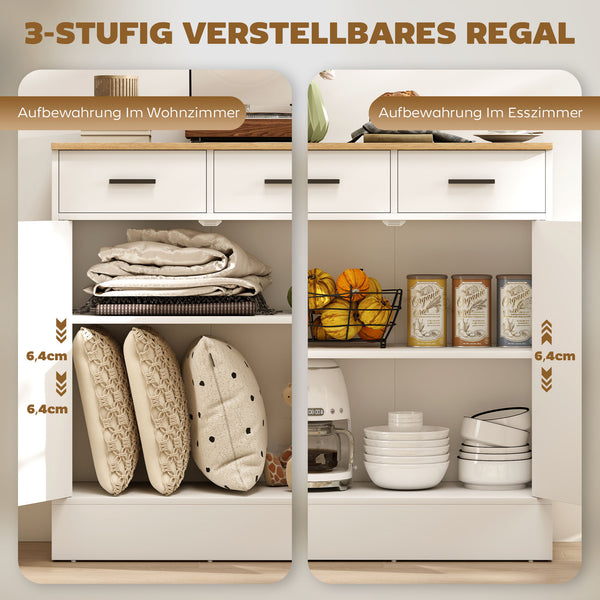 Sideboard Kommode mit Stauraum und Schubladen weiss Naturholz