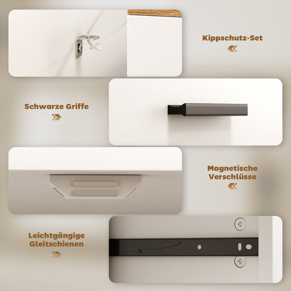 Sideboard Kommode mit Stauraum und Schubladen weiss Naturholz