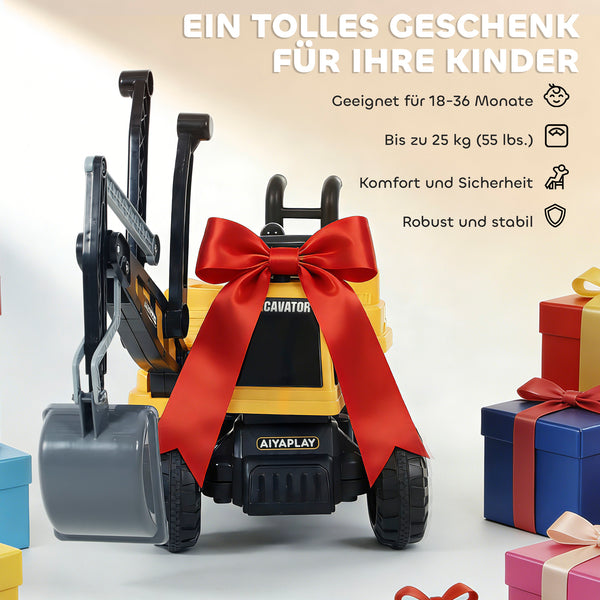 Sitzbagger für Kinder drehbar mit Schaufel 1,5-3 Jahre gelb