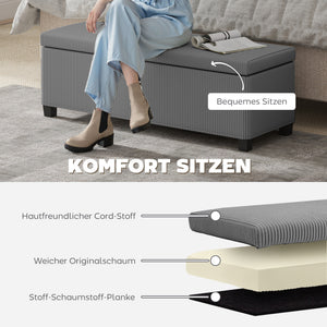 Sitzbank mit Stauraum und Cordbezug für Wohnzimmer Flur grau