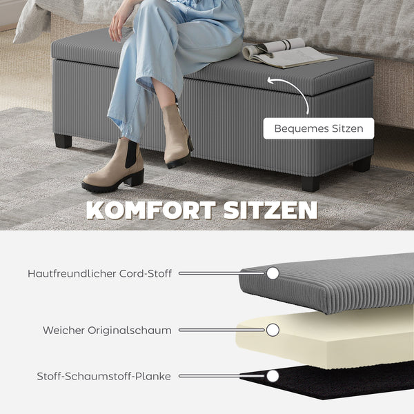 Sitzbank mit Stauraum und Cordbezug für Wohnzimmer Flur grau
