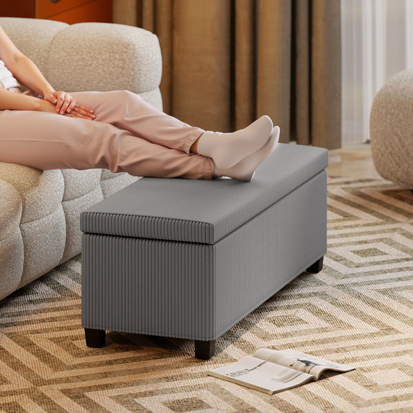Sitzbank mit Stauraum und Cordbezug für Wohnzimmer Flur grau