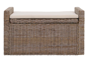Sitzbank Garderobenbank Sitzhocker mit Stauraum Kubu Rattan 88cm grau-braun