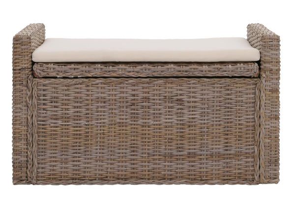 Sitzbank Garderobenbank Sitzhocker mit Stauraum Kubu Rattan 88cm grau-braun