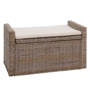 Sitzbank Garderobenbank Sitzhocker mit Stauraum Kubu Rattan 88cm grau-braun