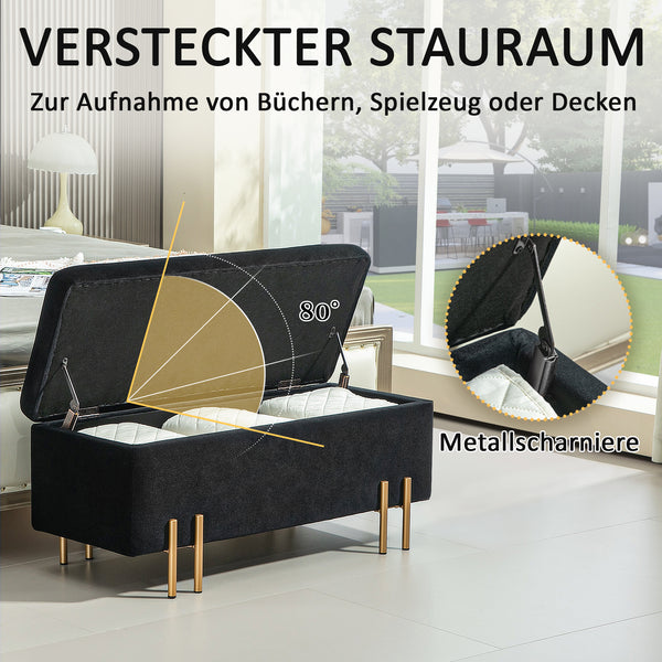 Sitzbank mit Stauraum und Polster Holz Metall schwarz