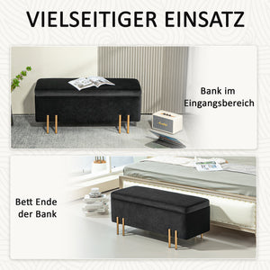 Sitzbank mit Stauraum und Polster Holz Metall schwarz
