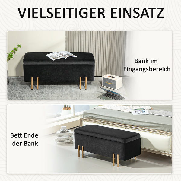 Sitzbank mit Stauraum und Polster Holz Metall schwarz