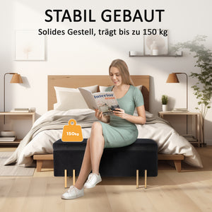 Sitzbank mit Stauraum und Polster Holz Metall schwarz