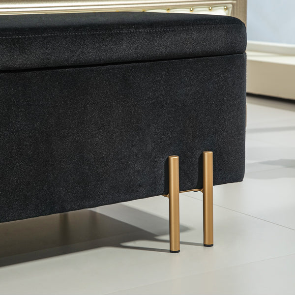 Sitzbank mit Stauraum und Polster Holz Metall schwarz