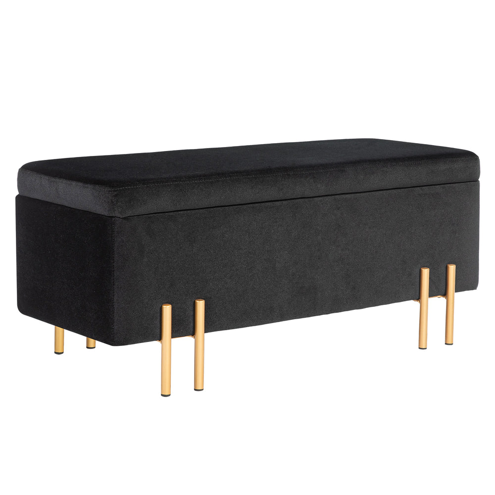 Sitzbank mit Stauraum und Polster Holz Metall schwarz