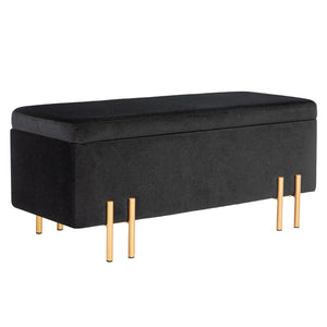 Sitzbank mit Stauraum und Polster Holz Metall schwarz