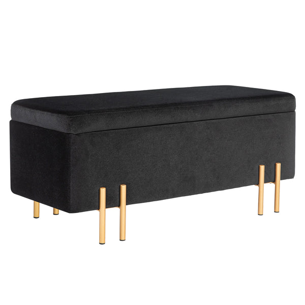 Sitzbank mit Stauraum und Polster Holz Metall schwarz