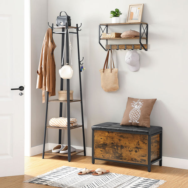 Holztruhe Sitzbank mit Staufach Industrial Stil 80x40x50cm Holz Braun