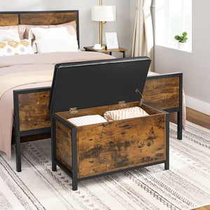 Holztruhe Sitzbank mit Staufach Industrial Stil 80x40x50cm Holz Braun