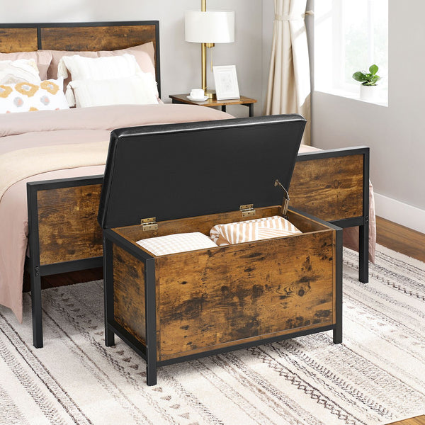 Holztruhe Sitzbank mit Staufach Industrial Stil 80x40x50cm Holz Braun
