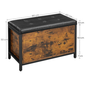 Holztruhe Sitzbank mit Staufach Industrial Stil 80x40x50cm Holz Braun