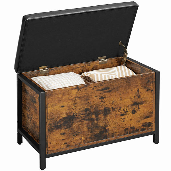 Holztruhe Sitzbank mit Staufach Industrial Stil 80x40x50cm Holz Braun