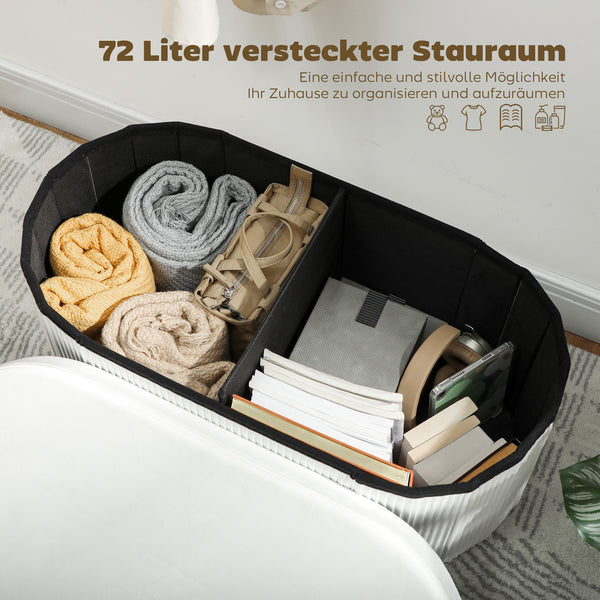 Sitzbank Polsterbank klappbar mit Stauraum für Wohnzimmer Samt creme
