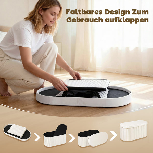 Sitzbank Polsterbank klappbar mit Stauraum für Wohnzimmer Samt creme