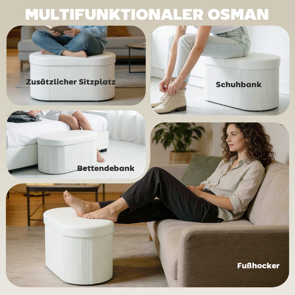Sitzbank Polsterbank klappbar mit Stauraum für Wohnzimmer Samt creme