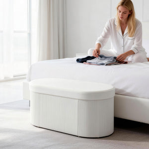 Sitzbank Polsterbank klappbar mit Stauraum für Wohnzimmer Samt creme