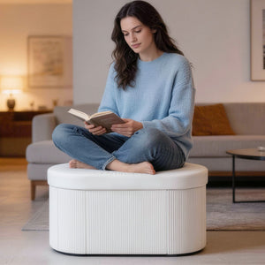 Sitzbank Polsterbank klappbar mit Stauraum für Wohnzimmer Samt creme