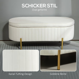 Sitzbank mit Stauraum und Klappdeckel cremeweiss goldfarben