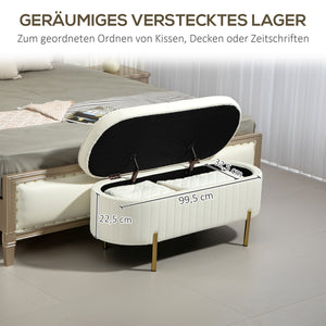 Sitzbank mit Stauraum und Klappdeckel cremeweiss goldfarben