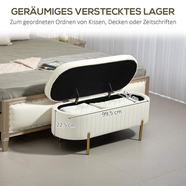 Sitzbank mit Stauraum und Klappdeckel cremeweiss goldfarben