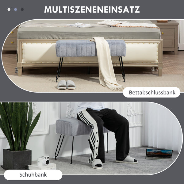 Sitzbank Kunstfell Metallbeine 82x30x47cm Grau