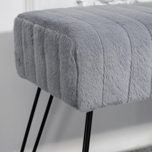 Sitzbank Kunstfell Metallbeine 82x30x47cm Grau