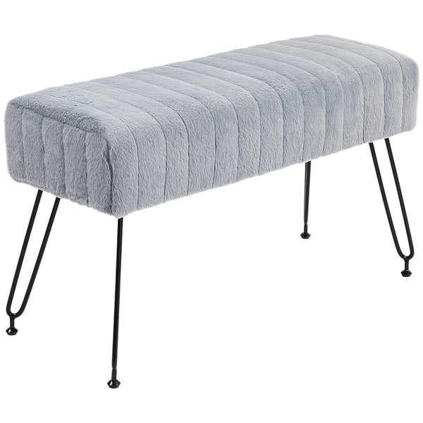 Sitzbank Kunstfell Metallbeine 82x30x47cm Grau
