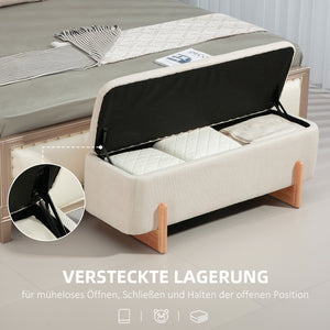 Sitzbank mit Stauraum und Polster in Leinenoptik cremeweiss