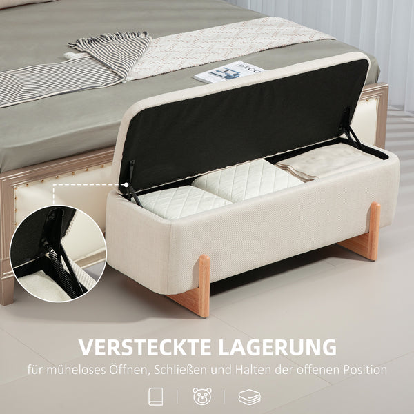 Sitzbank mit Stauraum und Polster in Leinenoptik cremeweiss