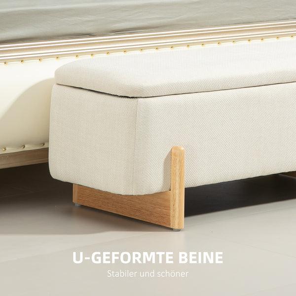 Sitzbank mit Stauraum und Polster in Leinenoptik cremeweiss