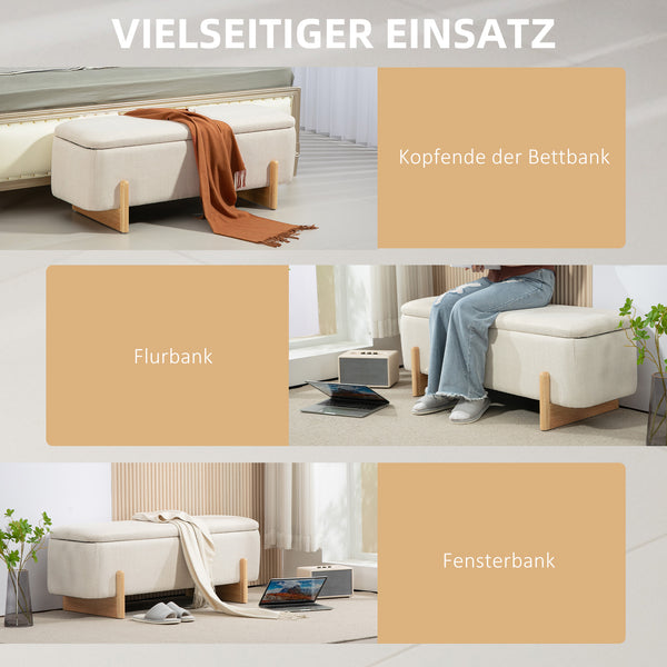 Sitzbank mit Stauraum und Polster in Leinenoptik cremeweiss