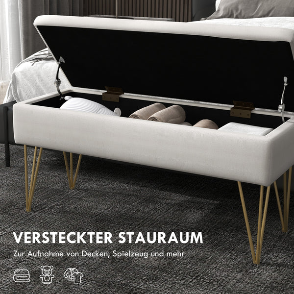 Sitzbank Polsterbank Leinenoptik Stauraum 100x40x49cm Creme
