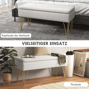 Sitzbank Polsterbank Leinenoptik Stauraum 100x40x49cm Creme