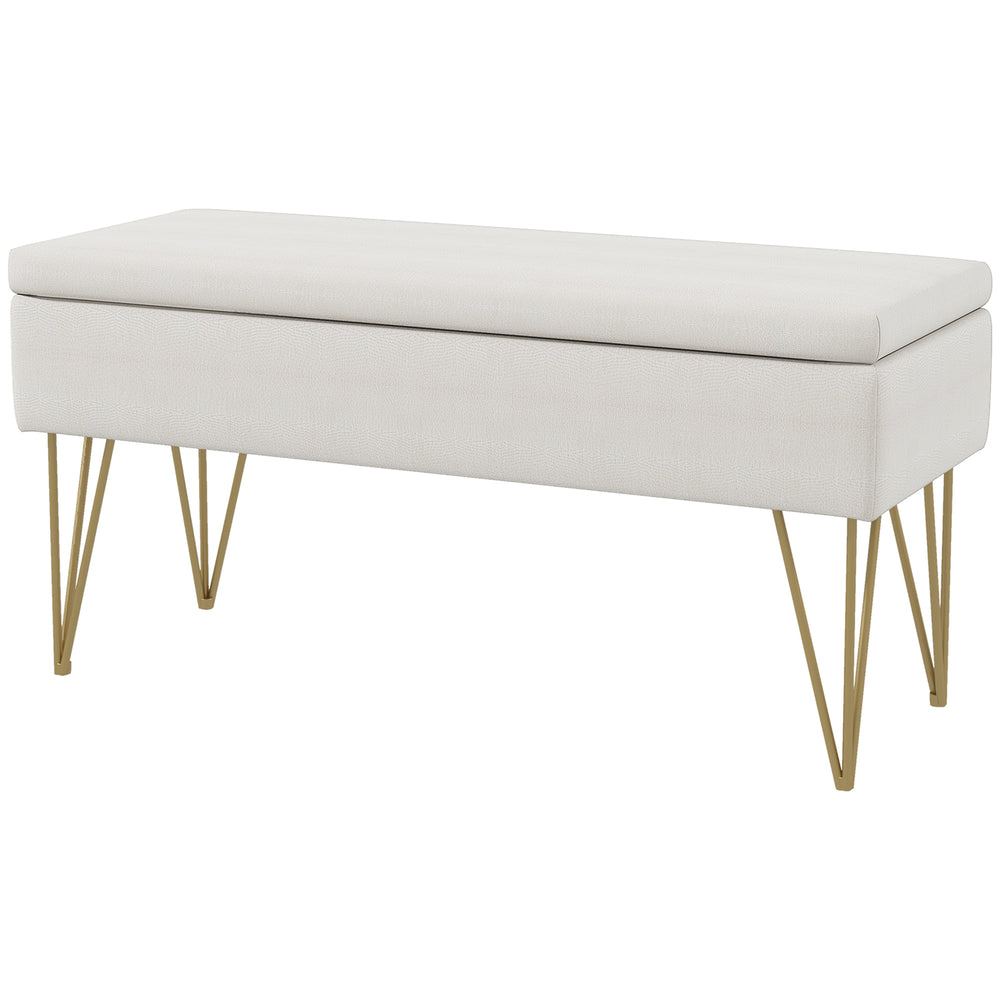 Sitzbank Polsterbank Leinenoptik Stauraum 100x40x49cm Creme