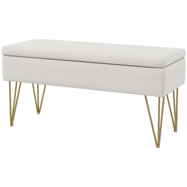 Sitzbank Polsterbank Leinenoptik Stauraum 100x40x49cm Creme